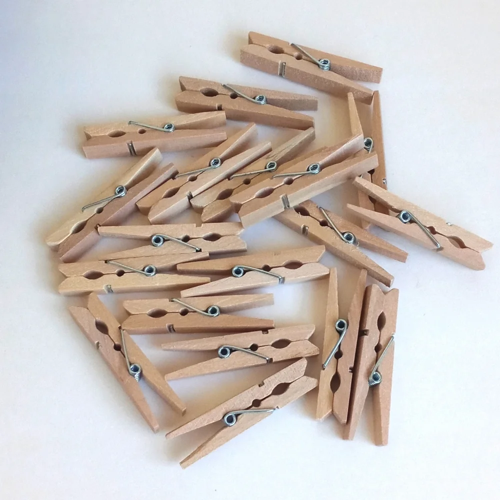 20 Mini Natural Wood Clothespins for Party Decor - Natural